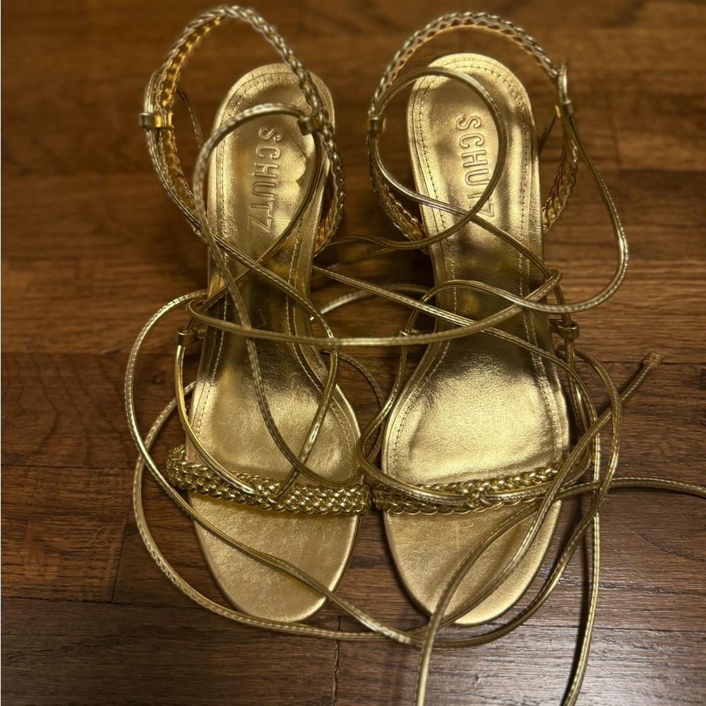 SCHUTZ Metallic Gold Braided Sandals